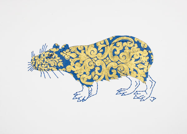 Capybara in Bright Blue and Gold