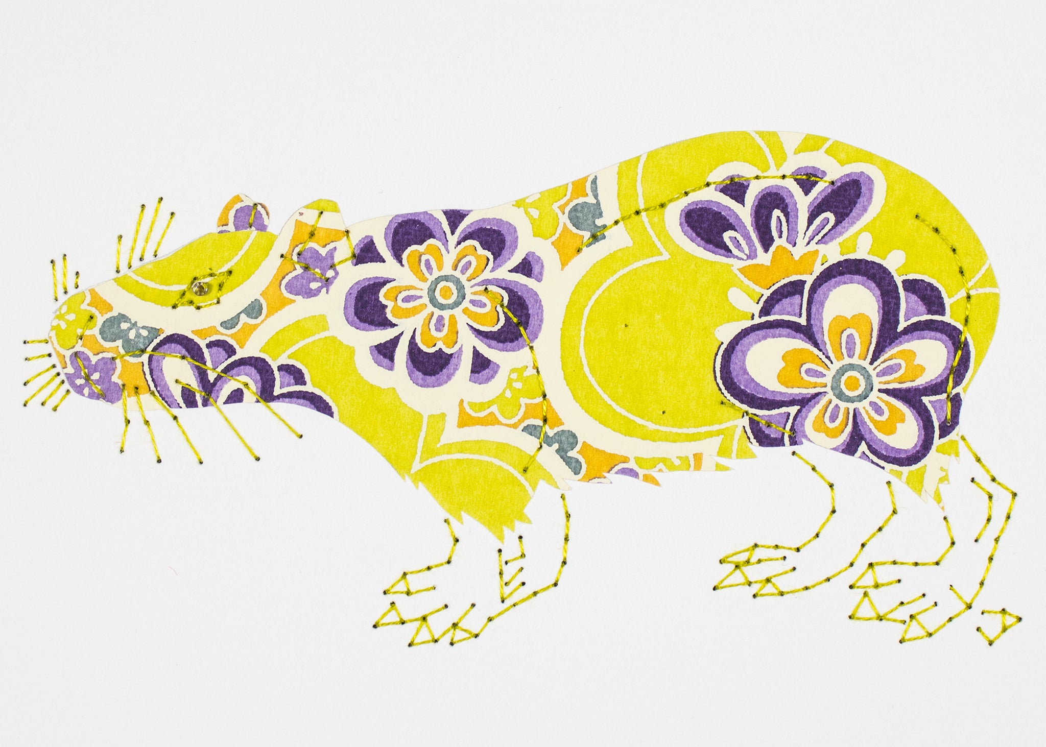 Capybara in Purple and Lime Flowers