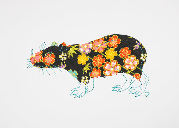 Capybara in Orange Flowers on Black