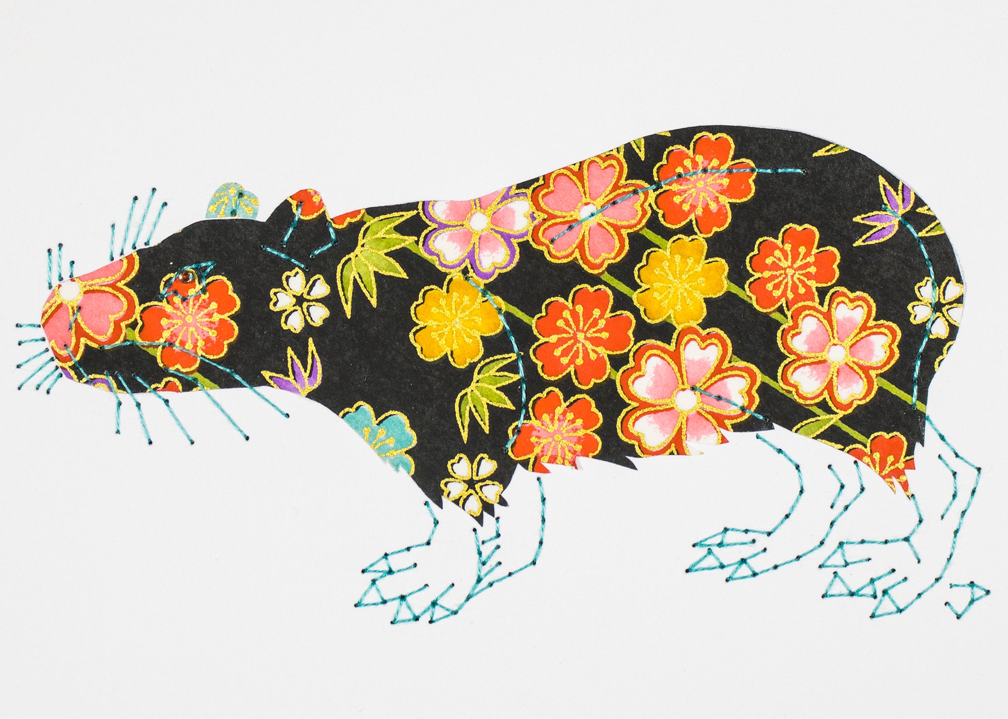 Capybara in Orange Flowers on Black