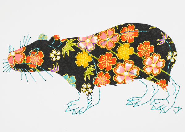 Capybara in Orange Flowers on Black