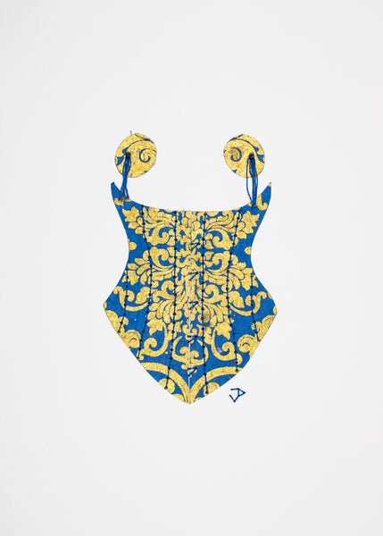 Burlesque Corset in Blue & Gold