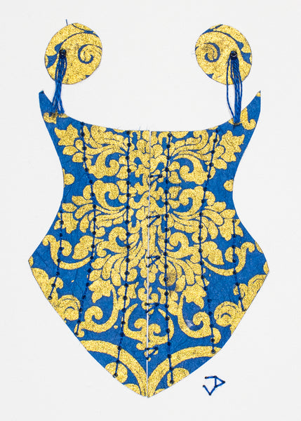 Burlesque Corset in Blue & Gold