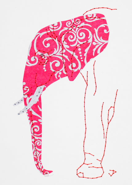 Elephant in Pink & Silver Filigree