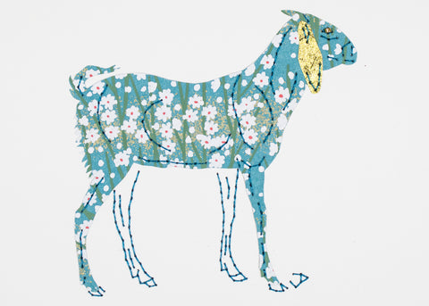 Khari Hill Goat in Teal with Flowers and Reeds