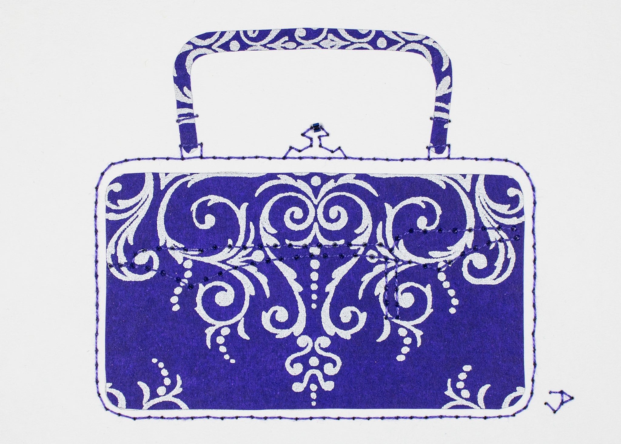 Victorian Handbag in Blue with Silver Filigree