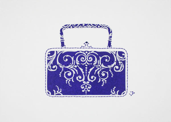 Victorian Handbag in Blue with Silver Filigree