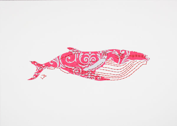 Humpback Whale in Pink with Silver Filigree