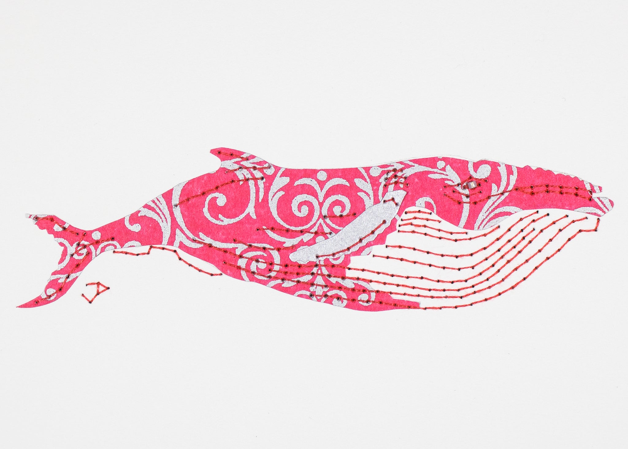 Humpback Whale in Pink with Silver Filigree