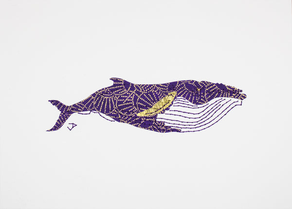 Humpback Whale in Gold on Royal Blue