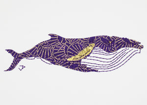 Humpback Whale in Gold on Royal Blue