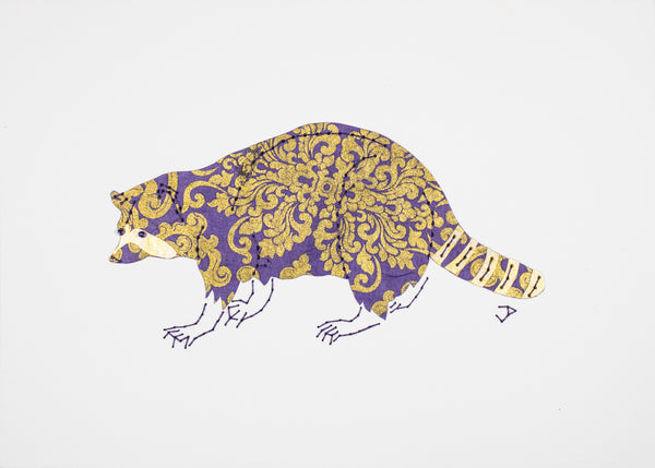 Raccoon in Gold Filigree on Purple