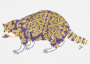 Raccoon in Gold Filigree on Purple