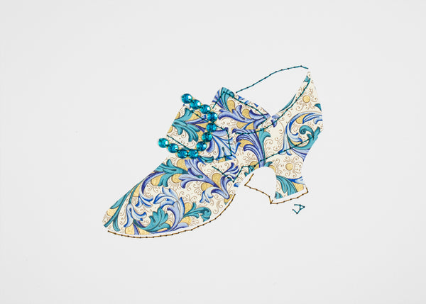 Stitched Paper 1760s Shoe in Florentine Blues