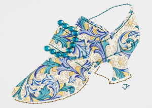 Stitched Paper 1760s Shoe in Florentine Blues