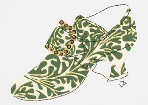 Stitched Paper 1760s Shoe in Florentine Green Leaves