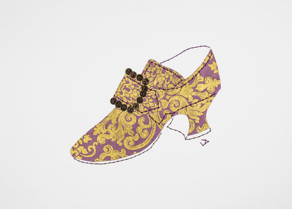 Stitched Paper 1760s Shoe in Mauve and Gold