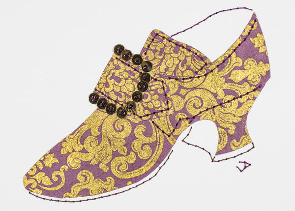 Stitched Paper 1760s Shoe in Mauve and Gold