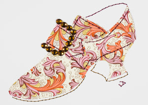 Stitched Paper 1760s Shoe in Florentine Orange and Plum