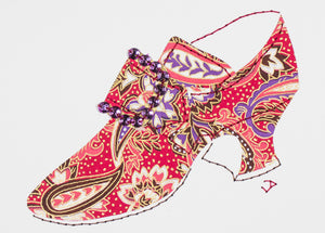 Stitched Paper 1760s Shoe in Pink and Purple Paisley